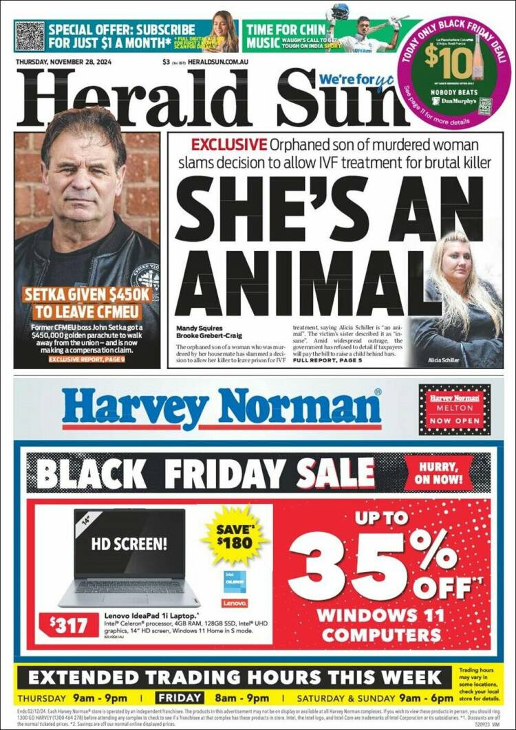 Portada de Herald Sun (Australia)