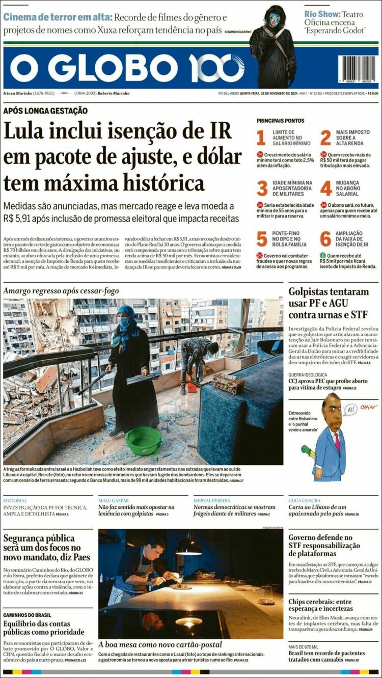 Portada de O Globo (Brasil)