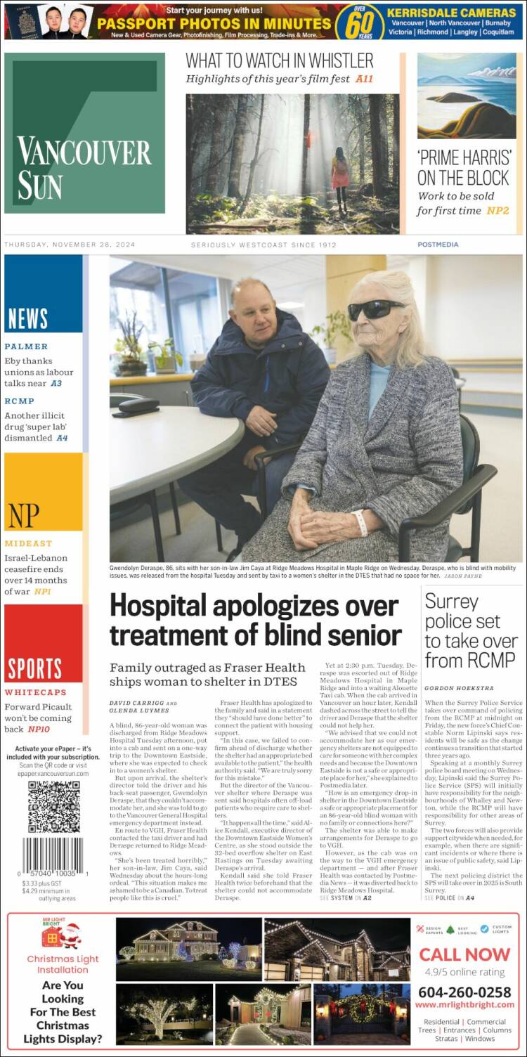 Portada de The Vancouver Sun (Canadá)