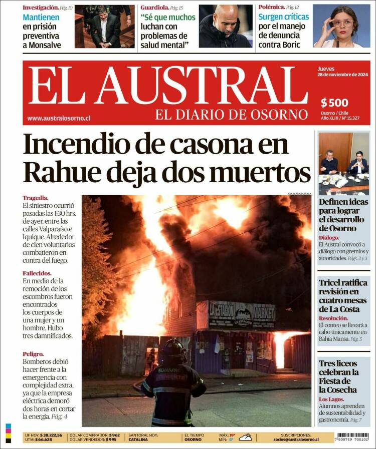 Portada de El Austral de Osorno (Chile)