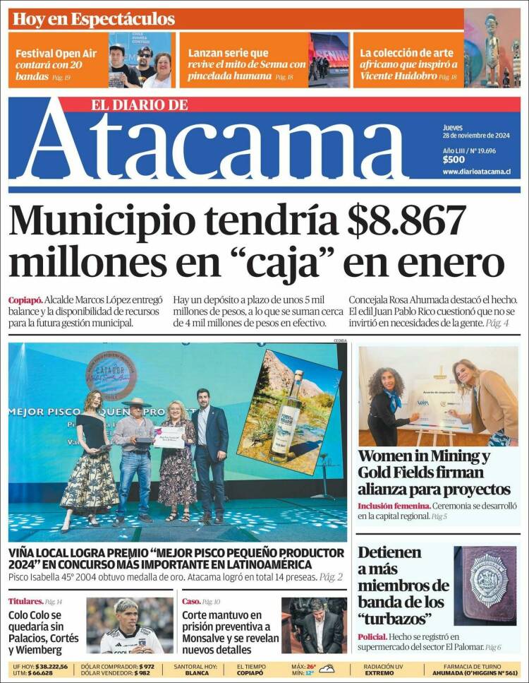 Portada de Diario de Atacama (Chile)