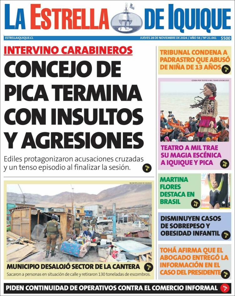Portada de La Estrella de Iquique (Chile)