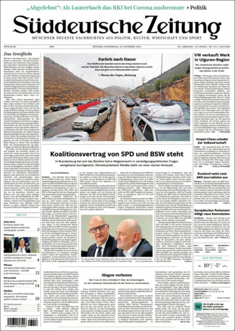 Portada de Sueddeutsche (Alemania)