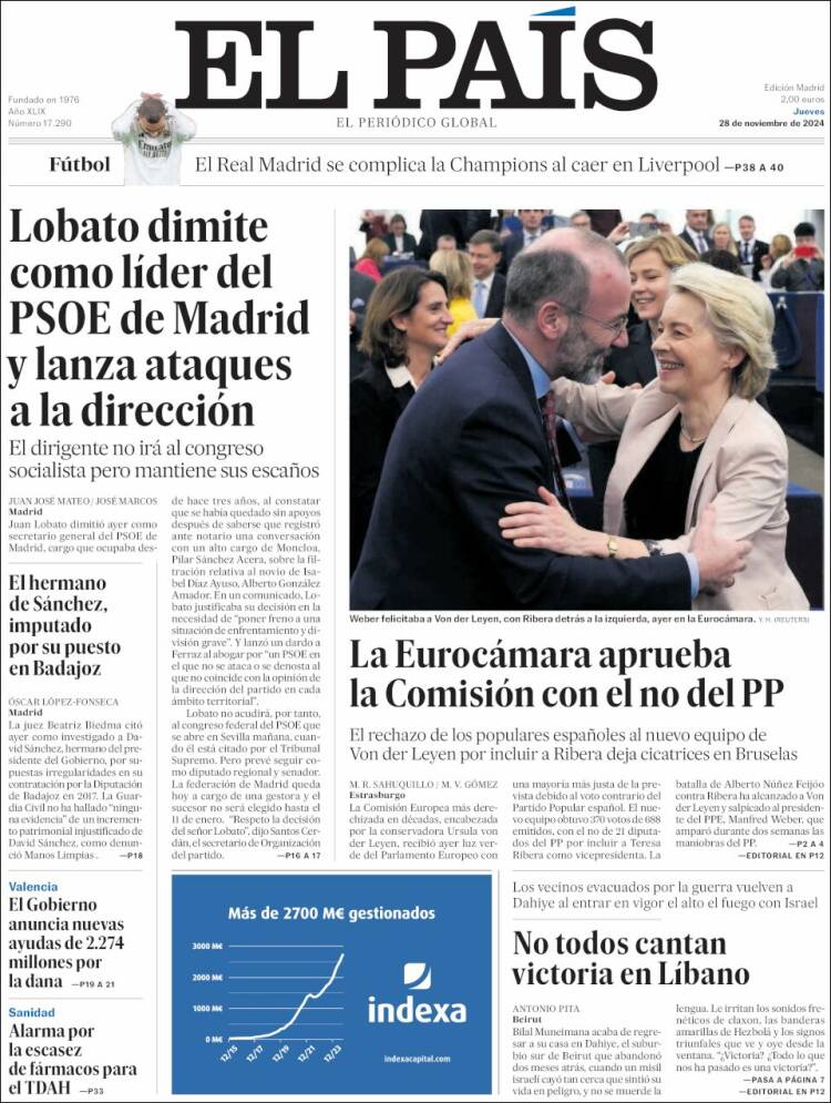 Portada de El País (España)