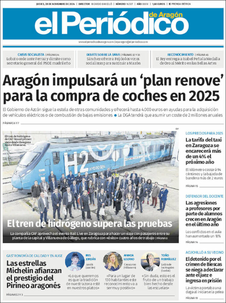 Portada de El Periódico de Aragón (España)