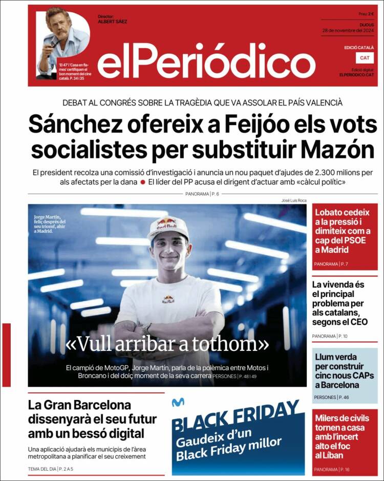 Portada de El Periódico de Catalunya (España)