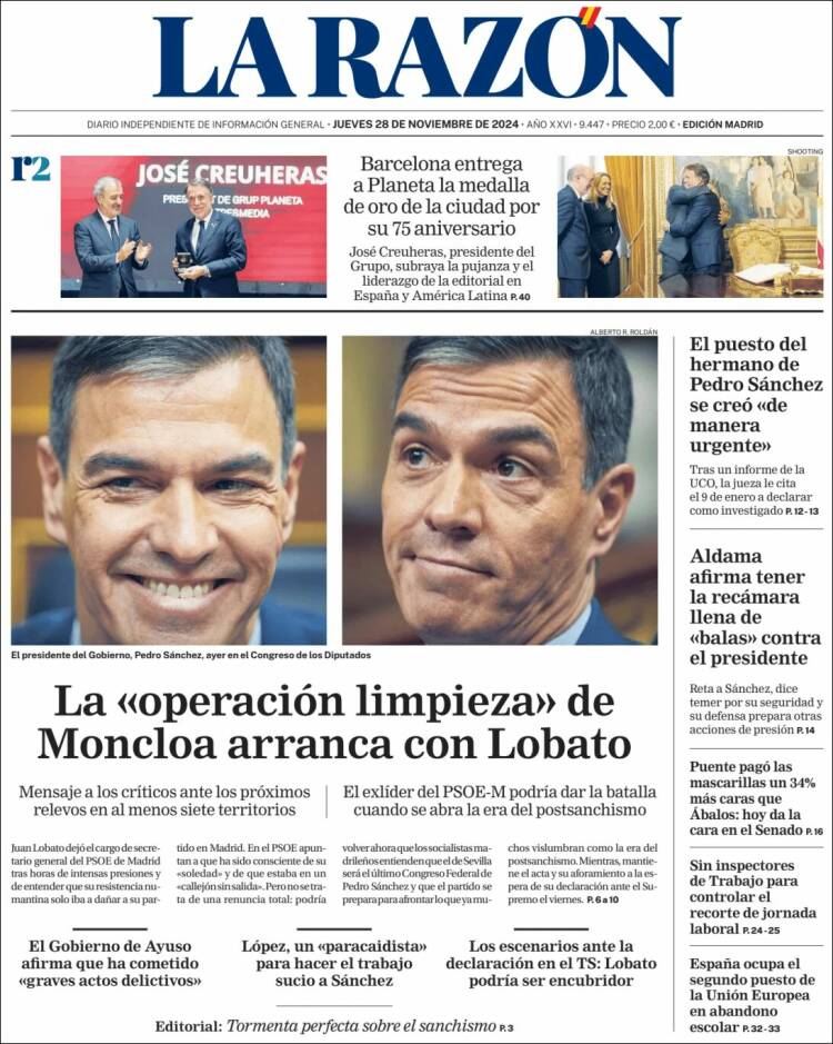 Portada de La Razón (España)