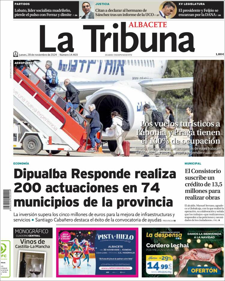 Portada de La Tribuna de Albacete (España)