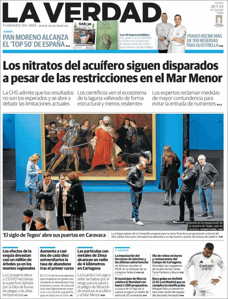 Portada de La Verdad de Murcia (España)