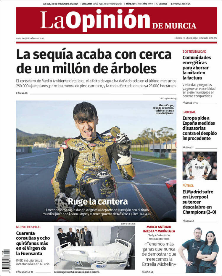 Portada de La Opinión de Murcia (España)