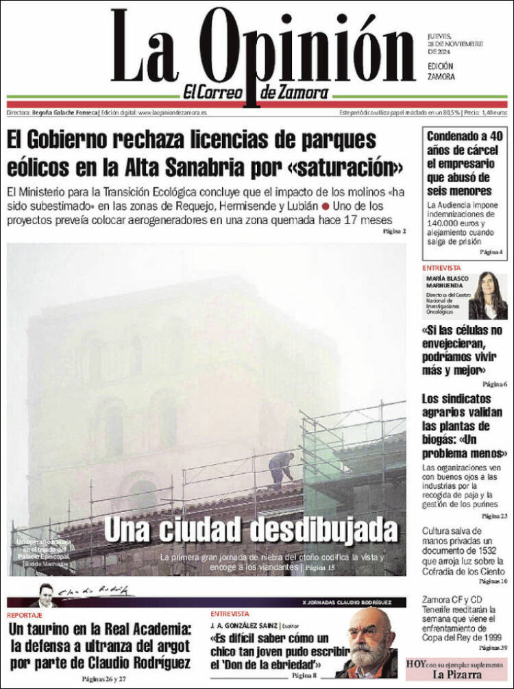 Portada de La Opinión - El Correo de Zamora (España)