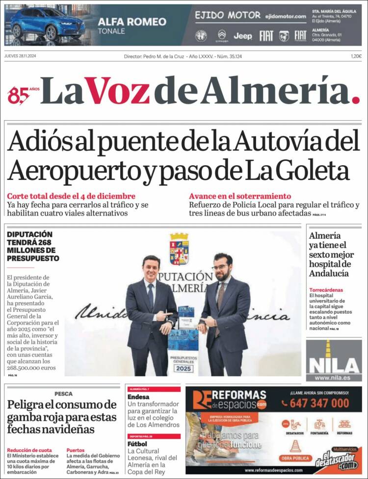 Portada de La Voz de Almería (España)