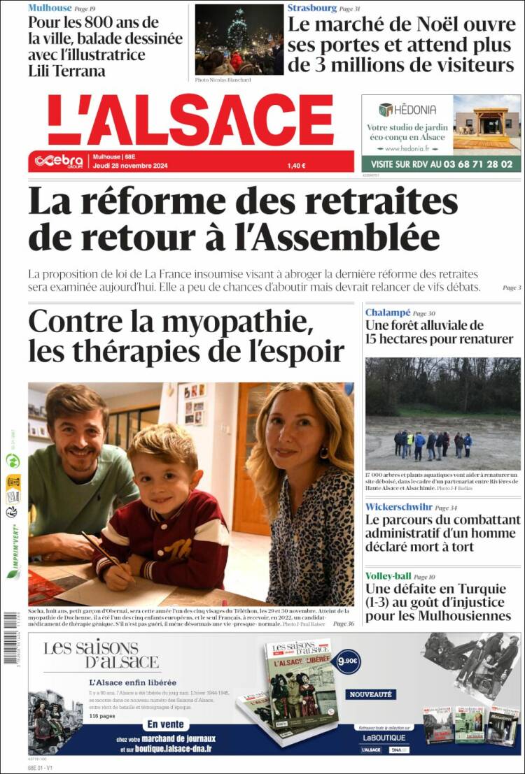 Portada de Journal L'Alsace (Francia)