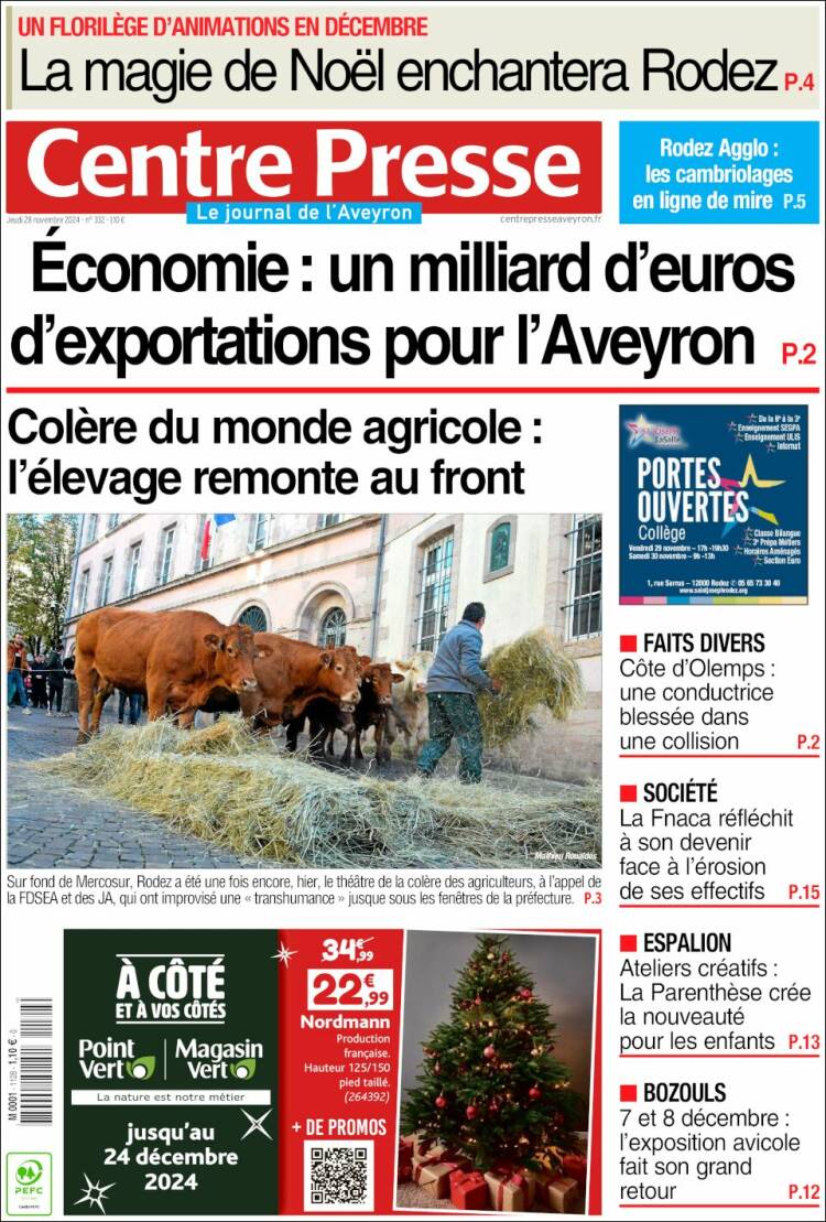 Portada de Centre Presse (Francia)