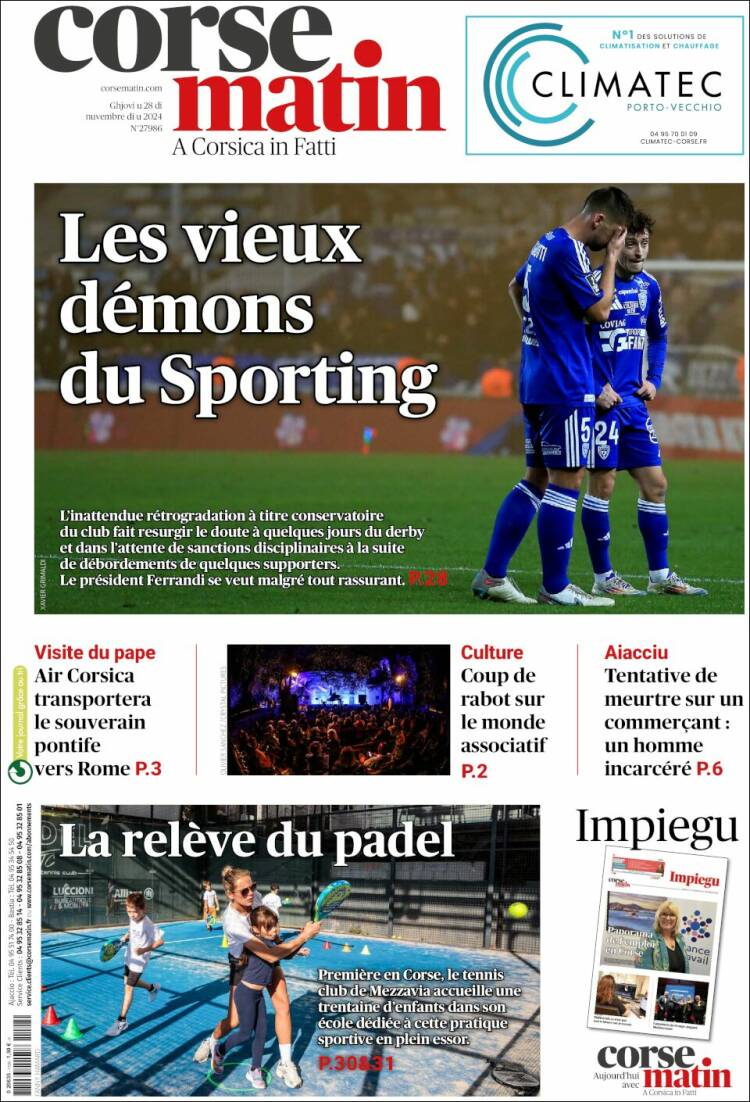 Portada de Corse-Matin (Francia)