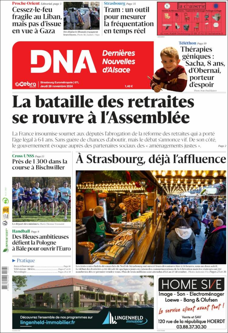 Portada de Les Dernières Nouvelles d'Alsace (Francia)