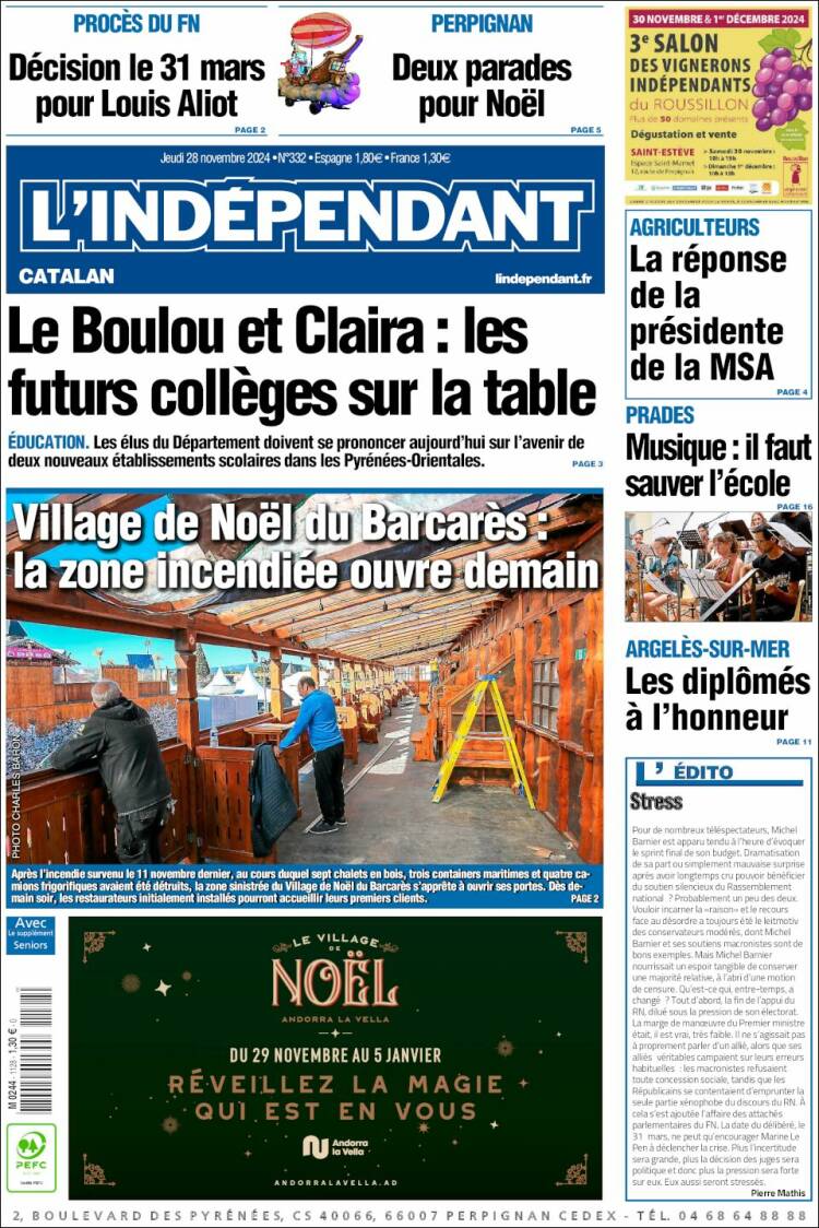 Portada de Le Indépendant (Francia)