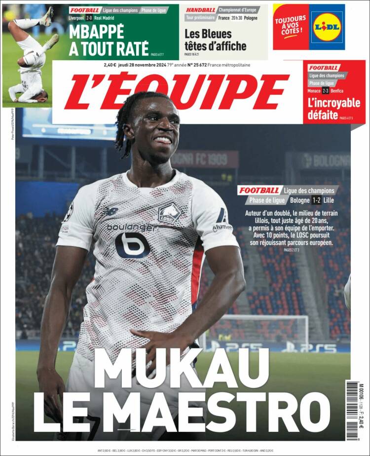 Portada de L'Equipe (Francia)