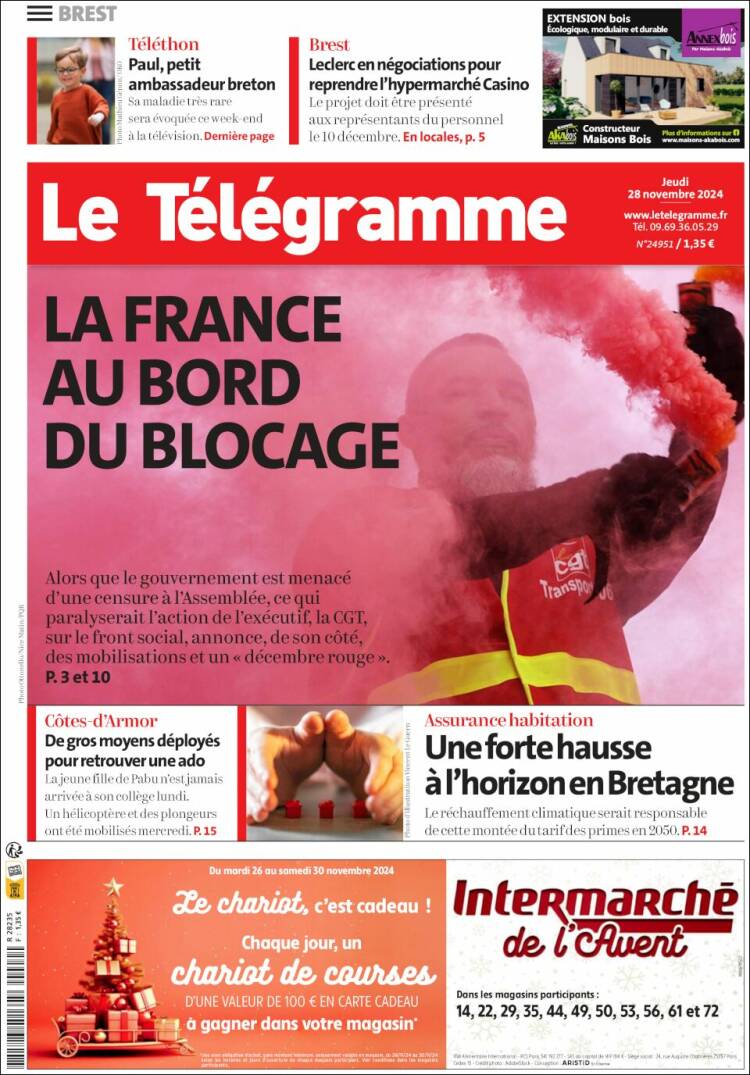 Portada de Télégramme (Francia)