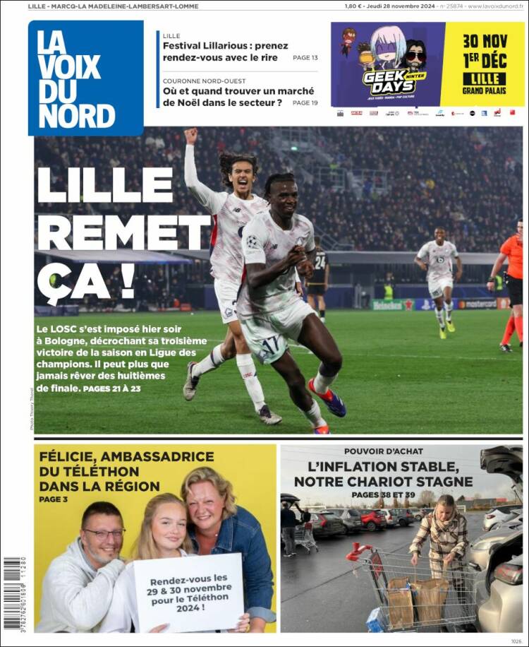 Portada de La Voix du Nord (Francia)