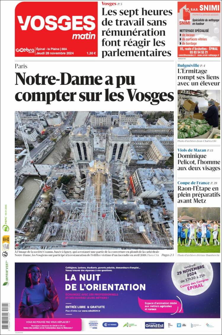 Portada de Vosges Matin (Francia)