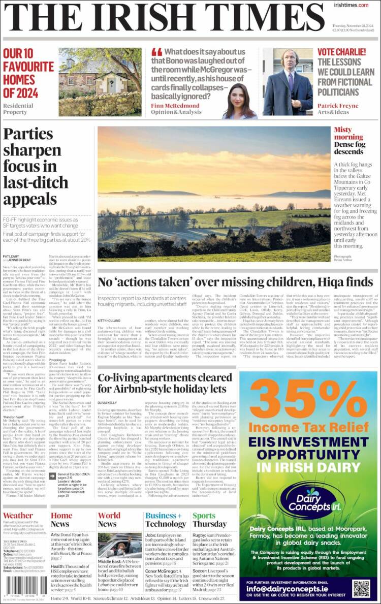 Portada de Irish Times (Irlanda)