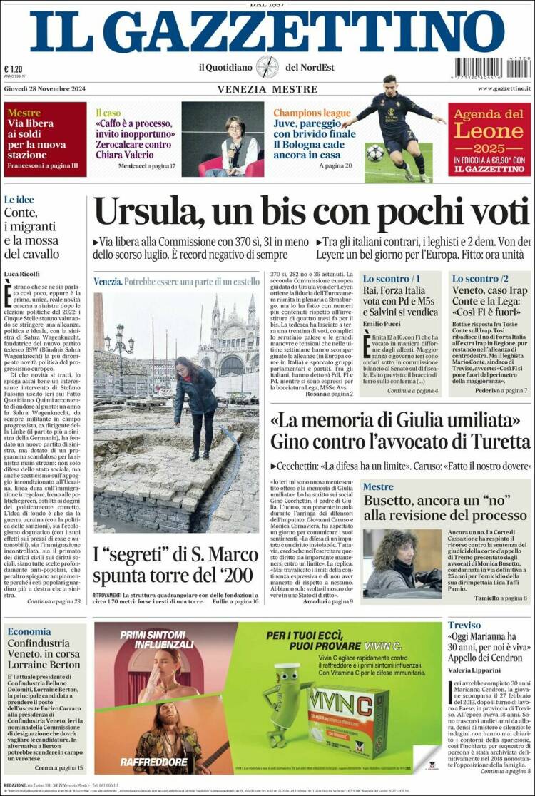 Portada de Il Gazzettino (Italia)