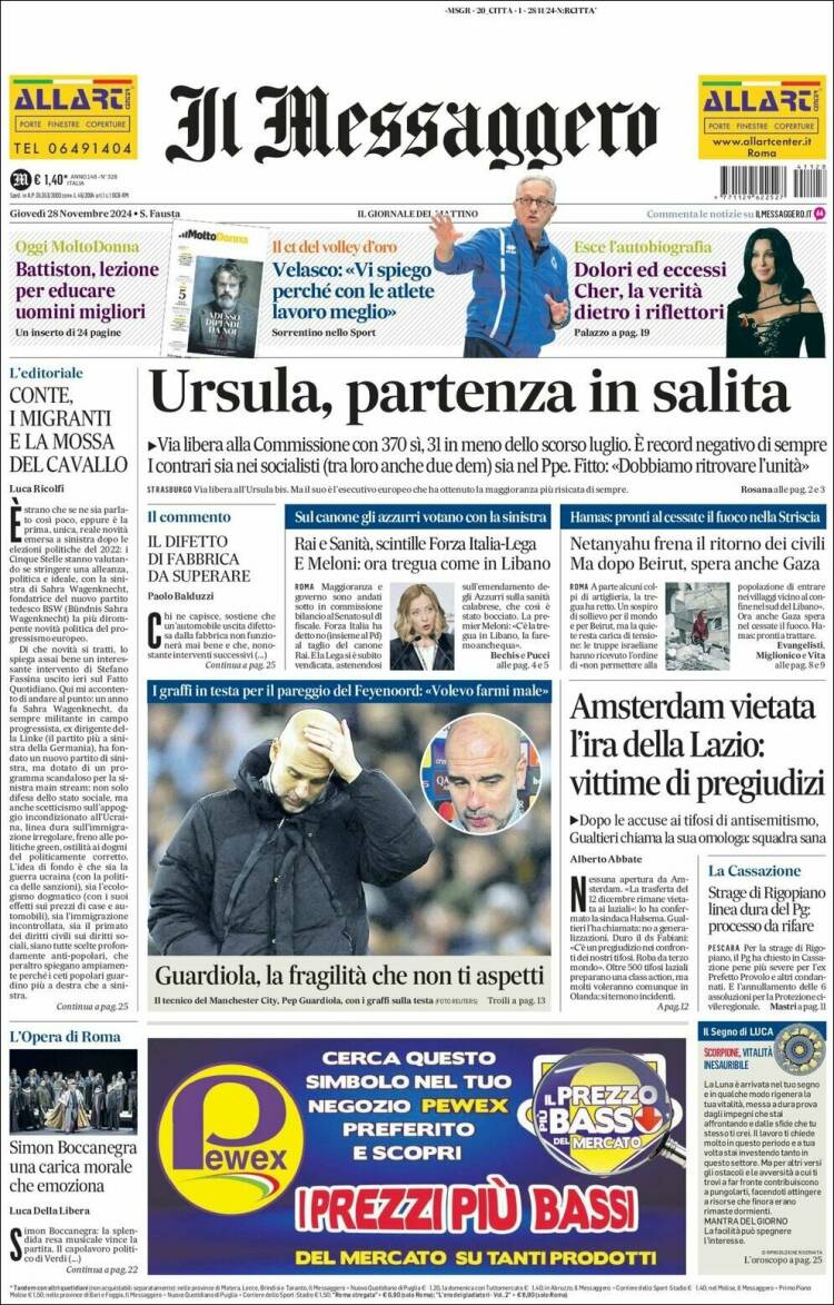Portada de Il Messaggero (Italia)