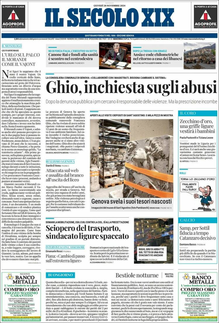 Portada de Il Secolo XIX (Italia)