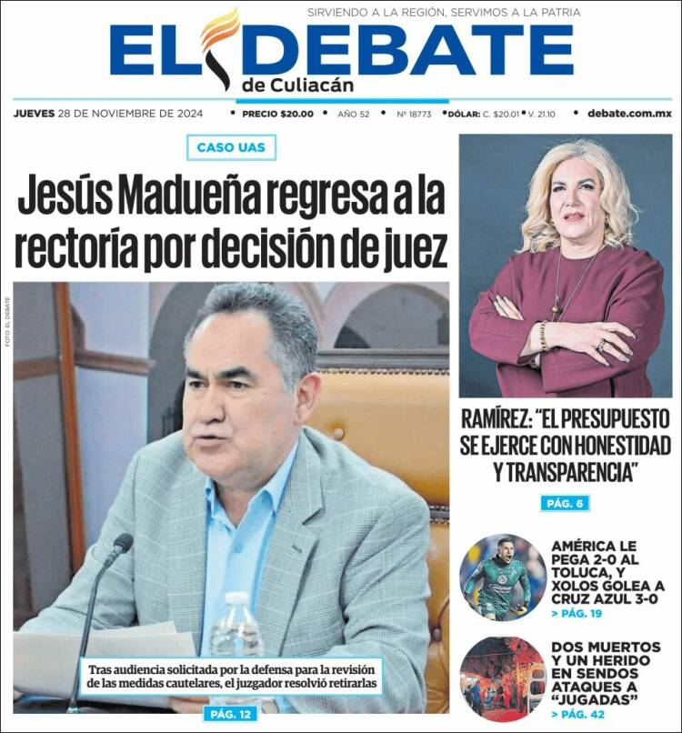 Portada de El Debate de Culiacán (México)