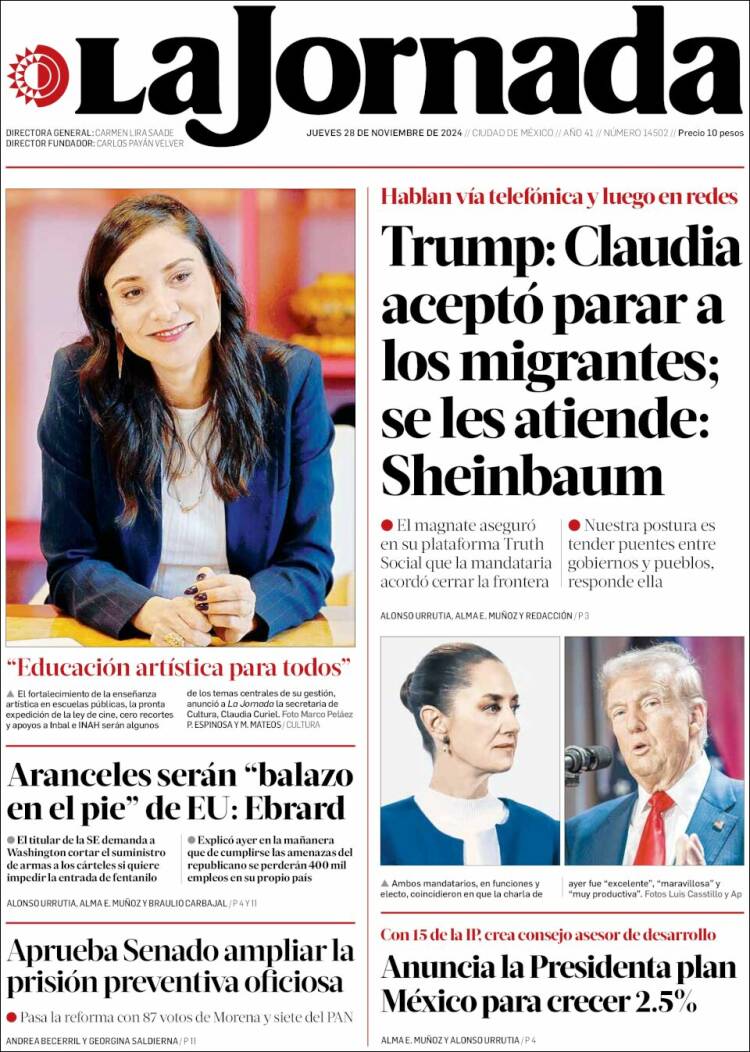 Portada de La Jornada (México)