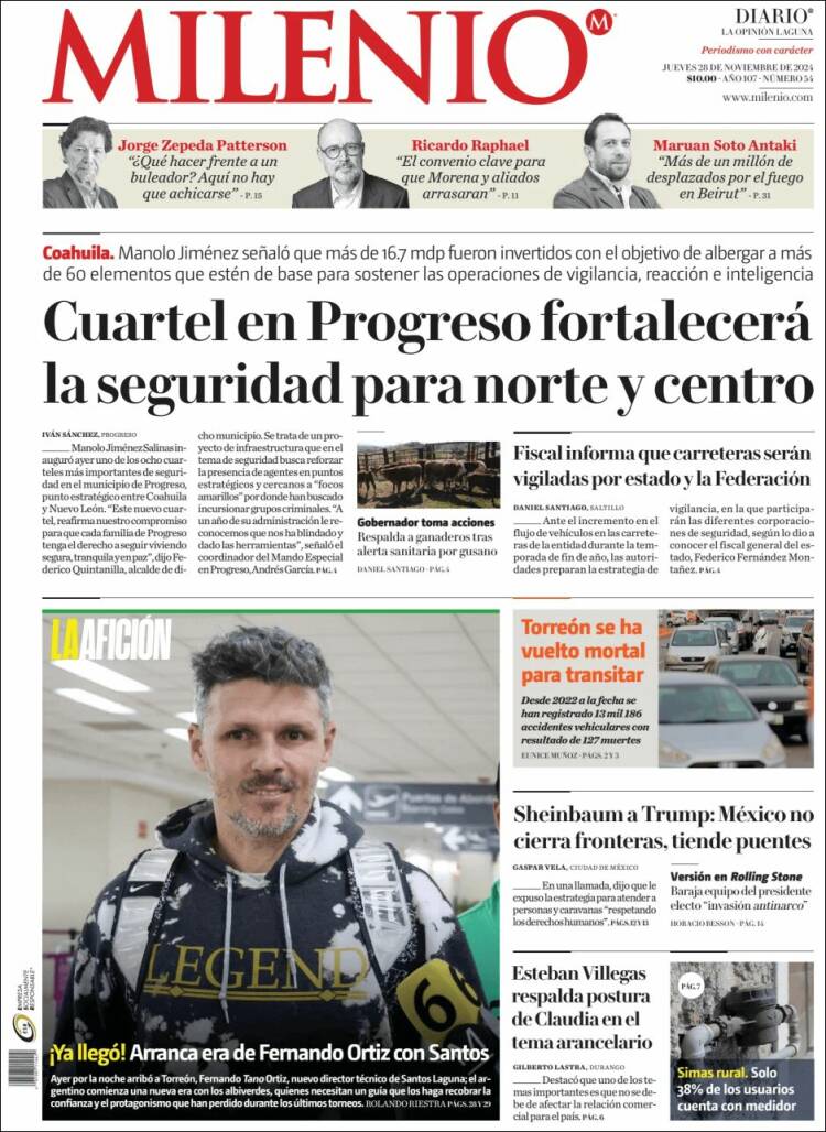 Portada de Milenio - Laguna (México)