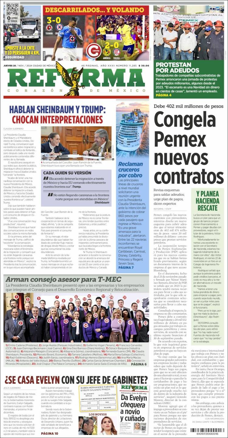 Portada de Reforma (México)