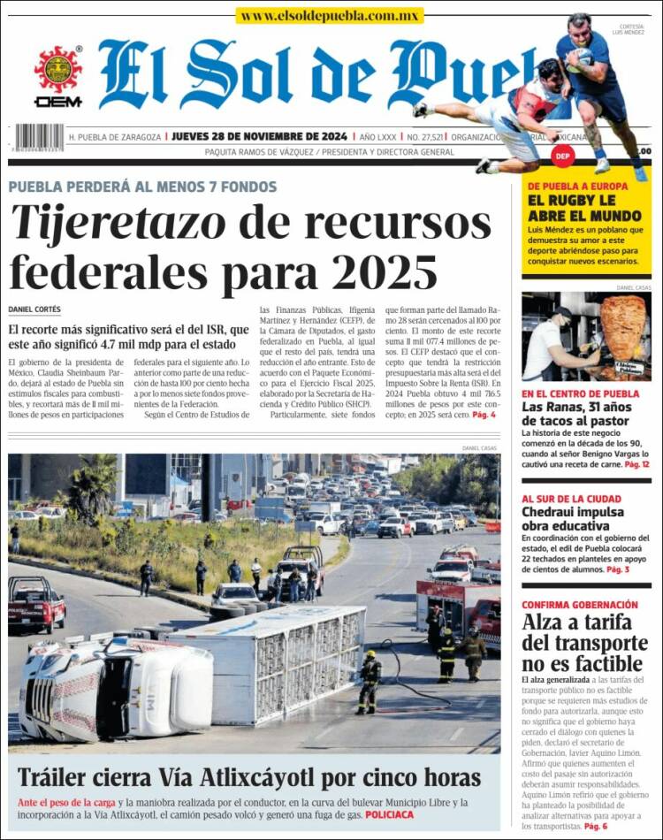 Portada de El Sol de Puebla (México)