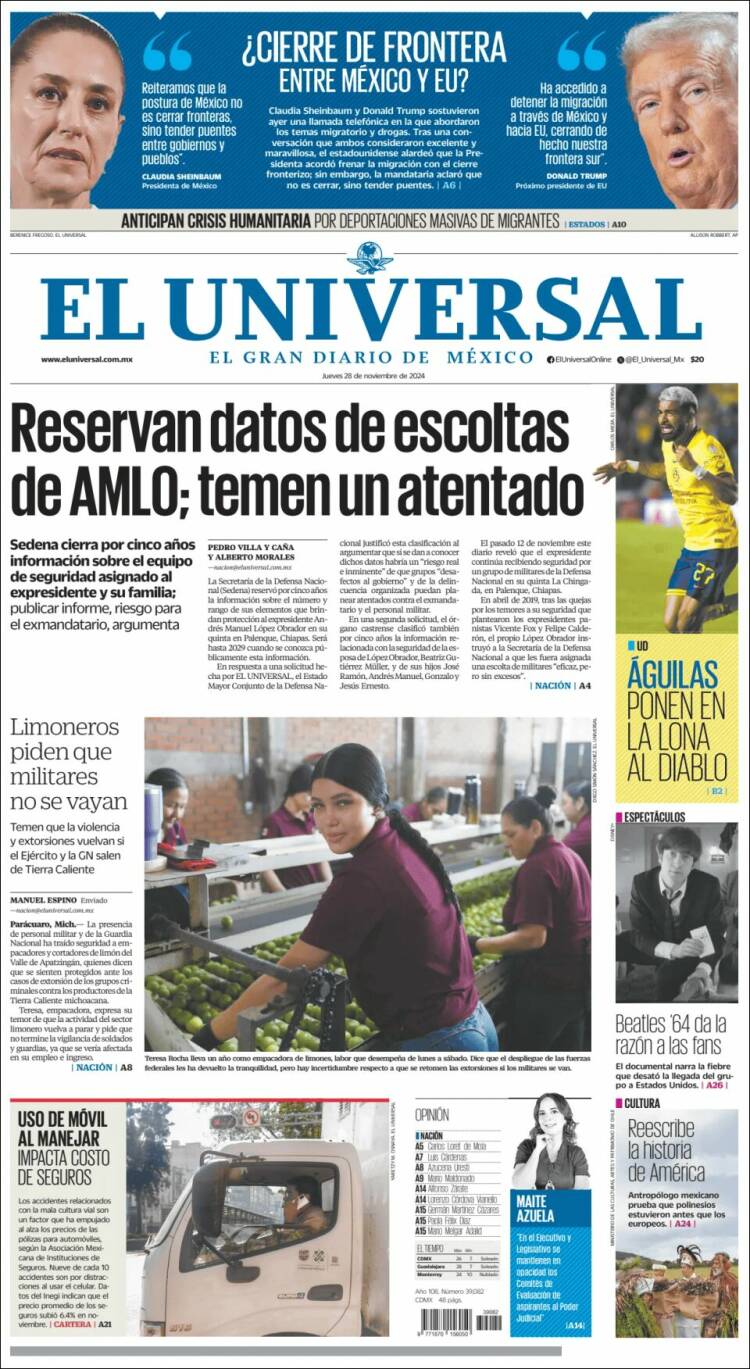 Portada de El Universal (México)