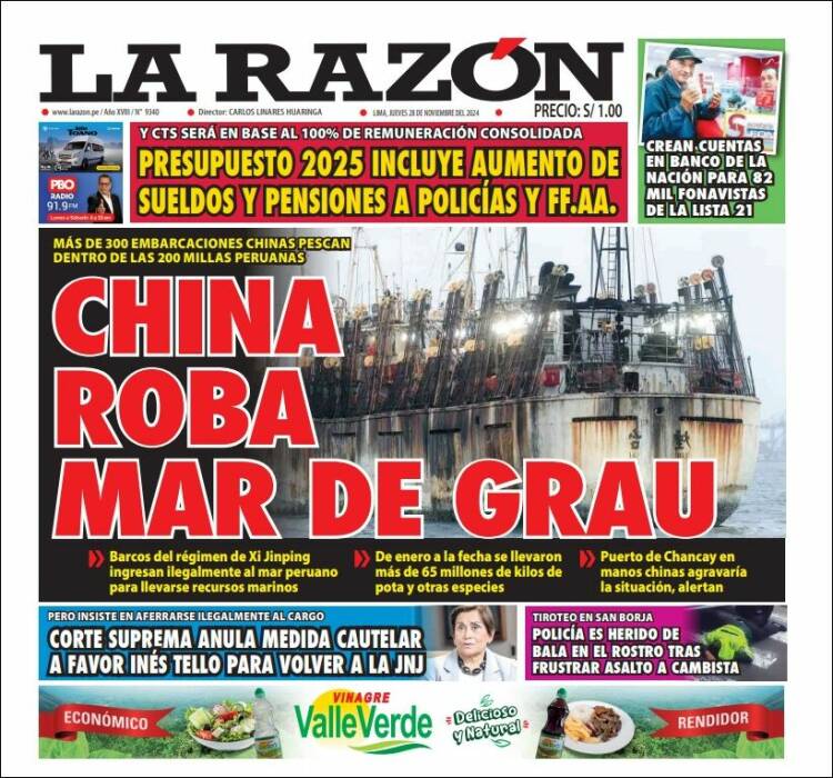 Portada de La Razón (Per&uacute;)