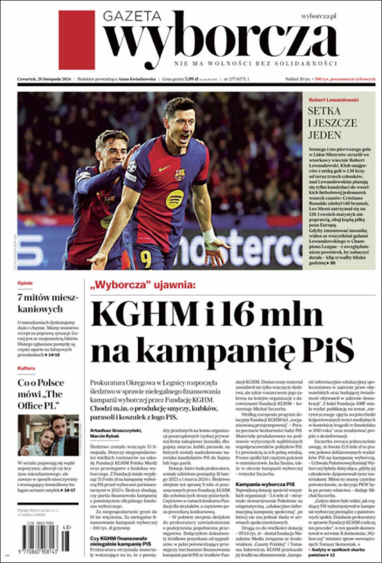 Portada de Gazeta Wyborcza (Polonia)