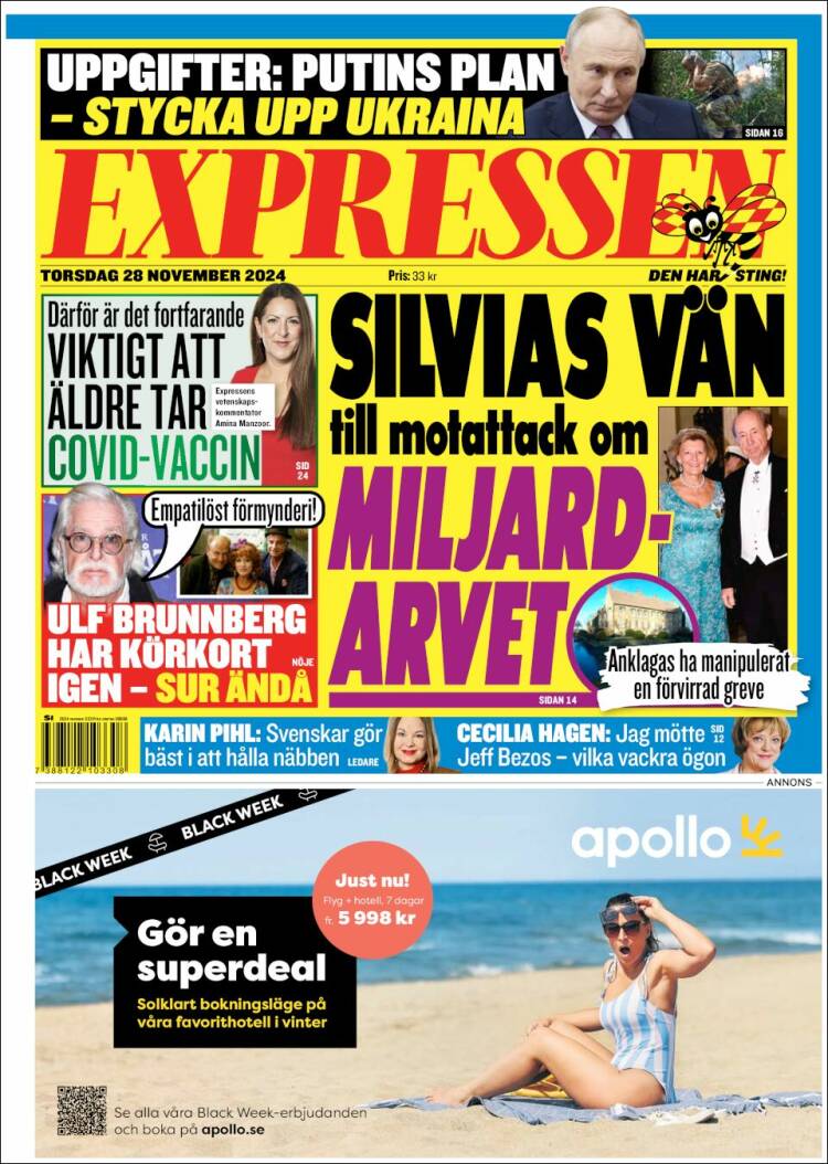 Portada de Expressen (Suecia)