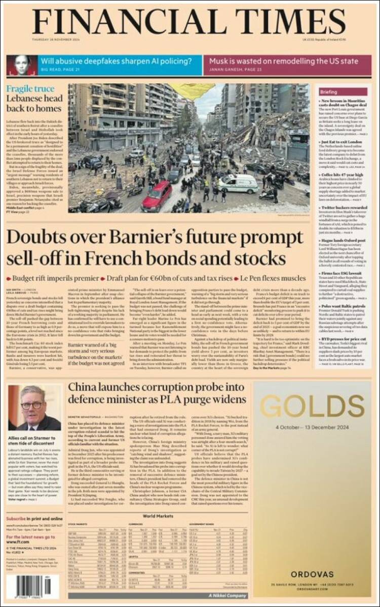 Portada de Financial Times (Reino Unido)