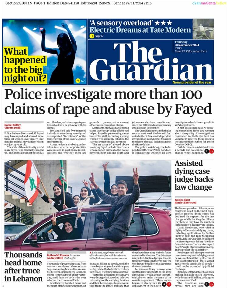 Portada de The Guardian (Reino Unido)