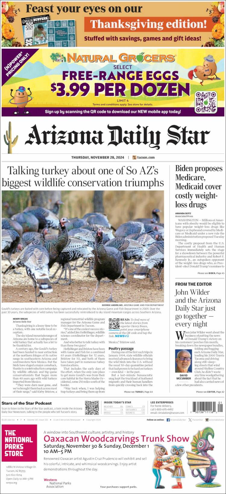 Portada de Arizona Daily Star (USA)