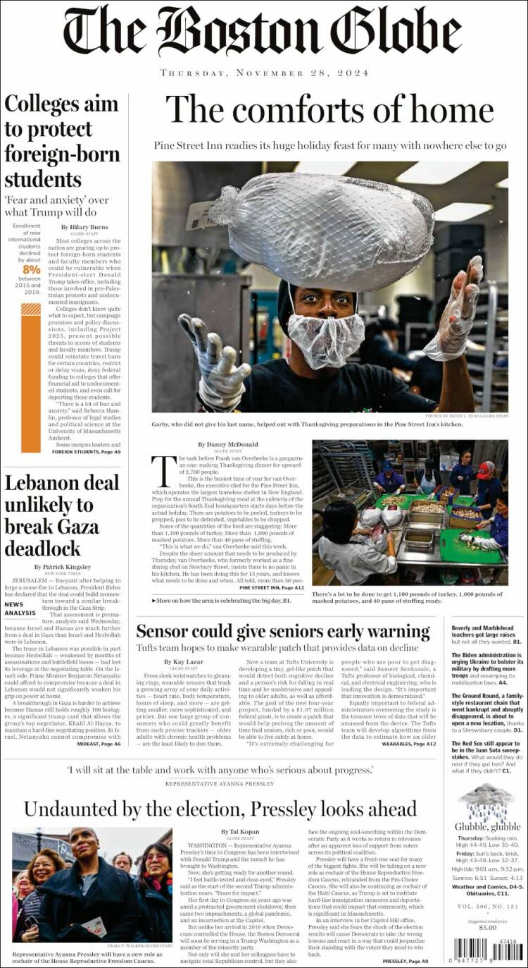 Portada de Boston Globe (USA)