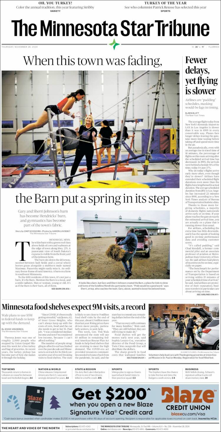 Portada de Star Tribune (USA)