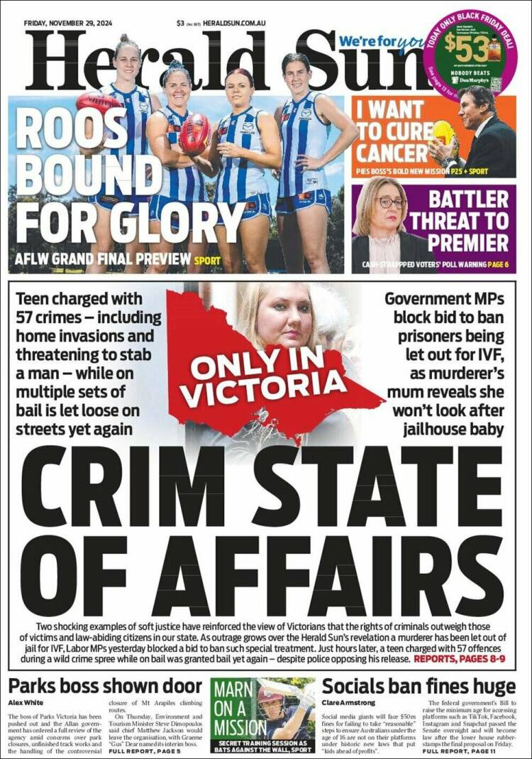 Portada de Herald Sun (Australia)