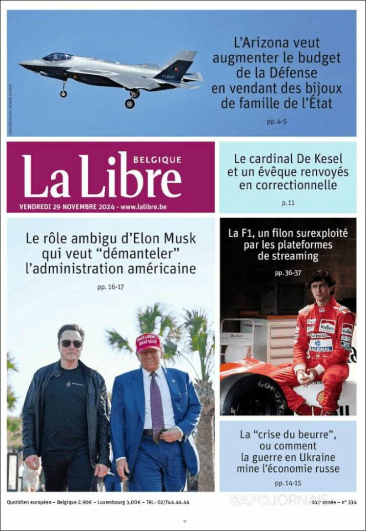 Portada de La Libre.be (B&eacute;lgica)