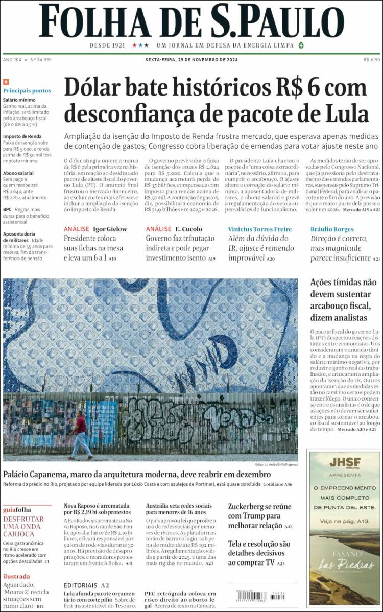 Portada de Folha de São Paulo (Brasil)