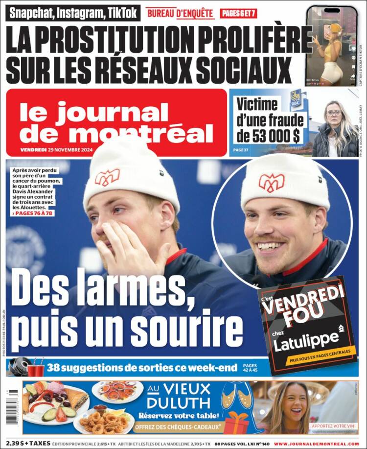 Portada de Le Journal de Montréal (Canadá)