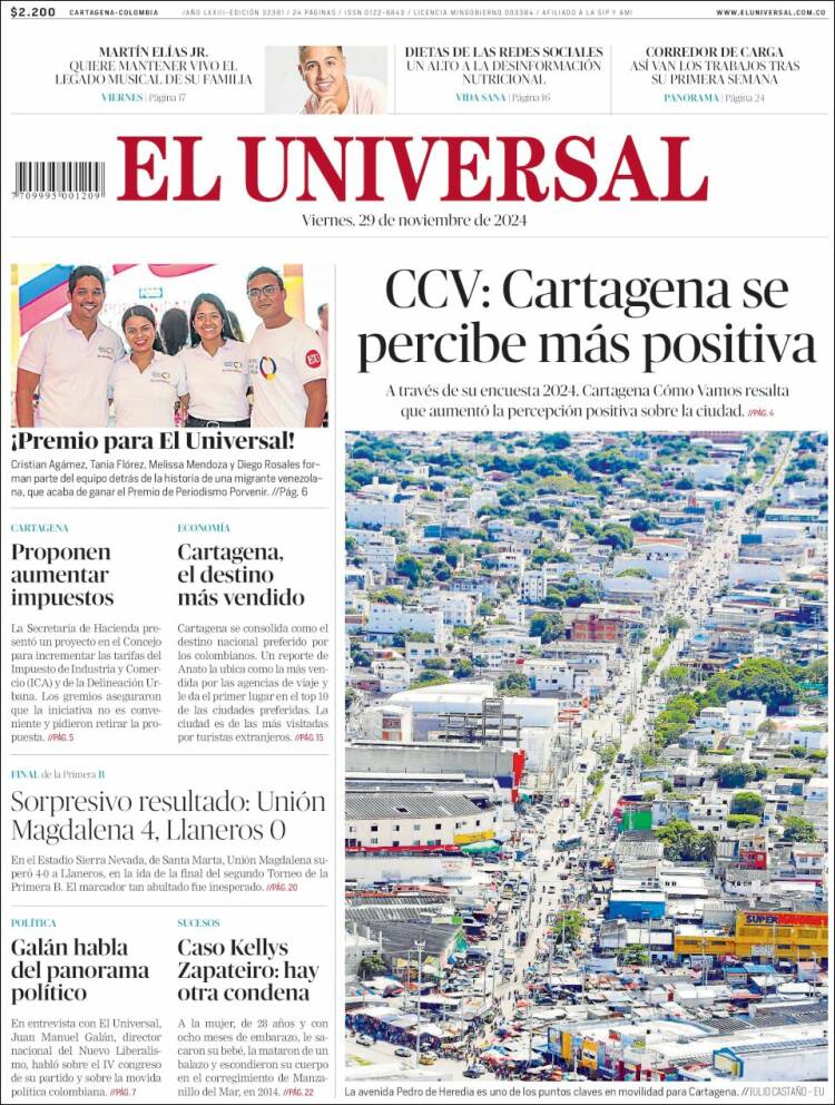Portada de El Universal (Colombia)