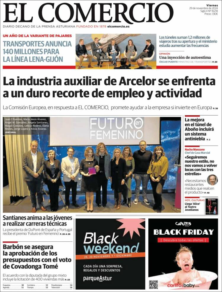 Portada de El Comercio - Gijón (España)