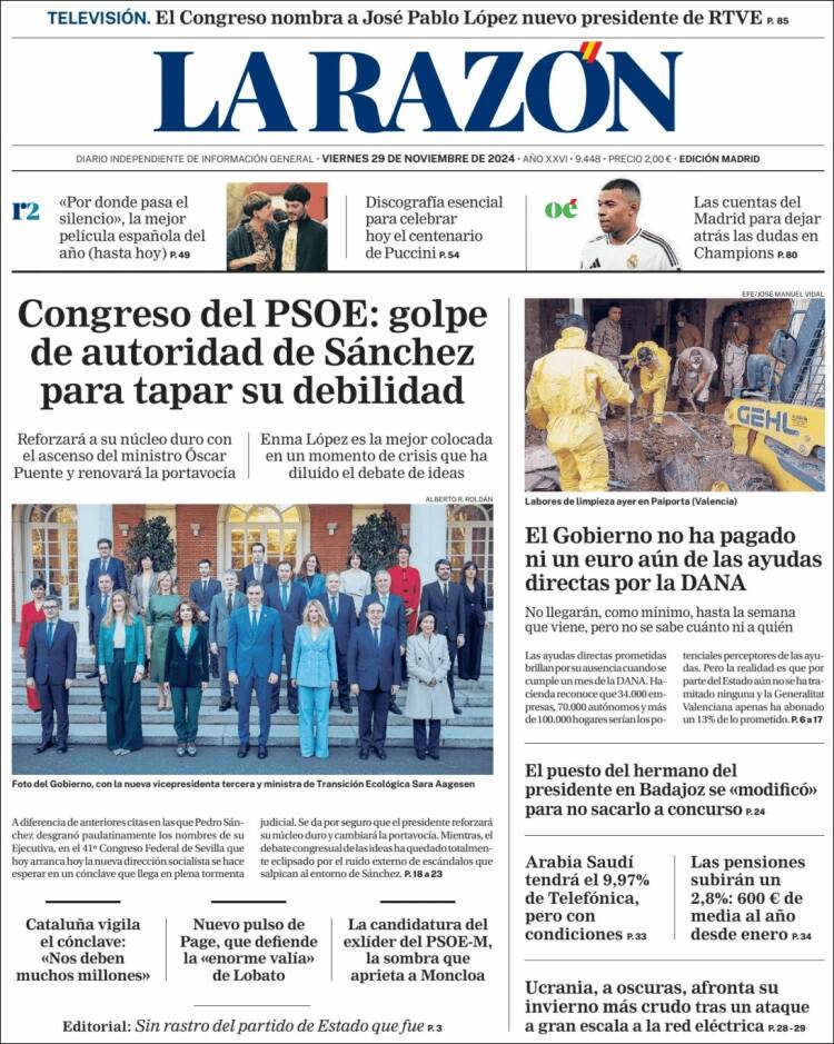 Portada de La Razón (España)